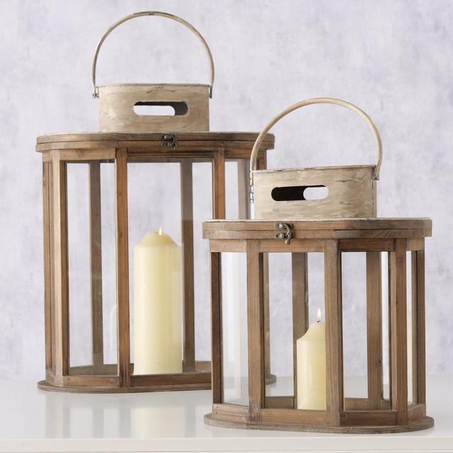 Set 2 felinare  din lemn Laurie