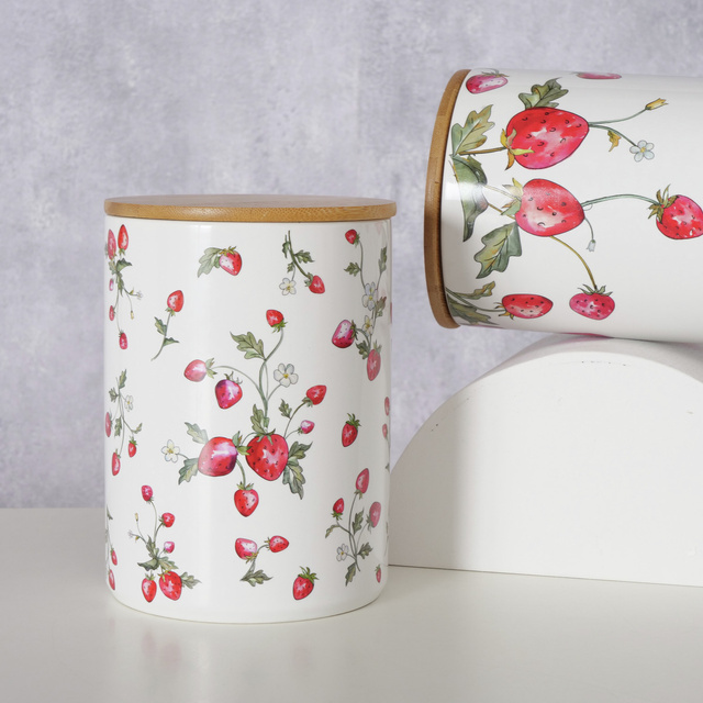 Recipient de bucatarie ceramic cu model capsuni Emily