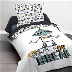 Lenjerie de pat pentru copii 140x200 cm KOOL, reversibila, model cu roboti