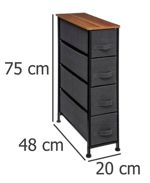 Raft de baie cu 4 sertare textile, 48x20x75 cm