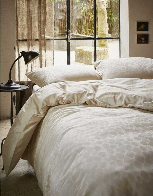 Set de lenjerie din bumbac satinat în nuanță de bej, fețe de pernă decorative cu motiv animalier, Essenza, 200 x 220 cm