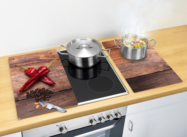 Set 2 placi protectoare pentru aragaz Pepper, Sticla, 52x30 cm, ALLSTAR