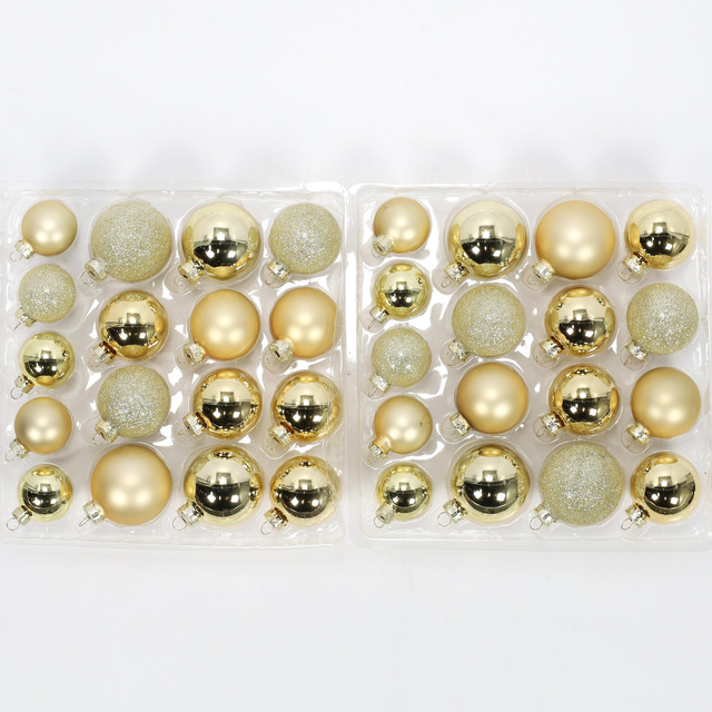 Globuri de sticlă pentru brad în diferite dimensiuni, aurii, 34 buc.