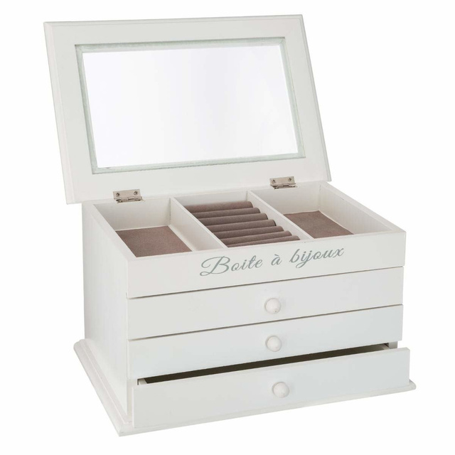 Cutie de bijuterii BIJOUX cu 3 sertare, albă