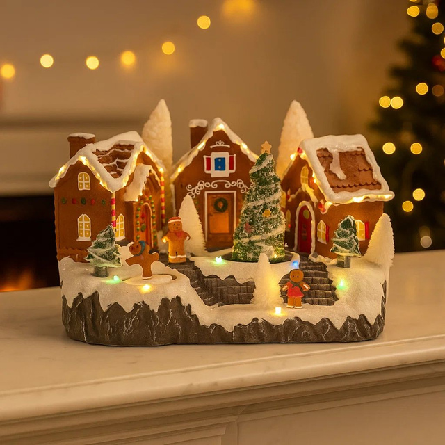 Figurina scena de Craciun mobila, case de turta dulce, 31 x 23 cm