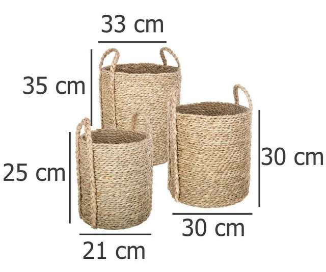 Set trei cosuri decorative rotunde cu manere, 3 dimensiuni