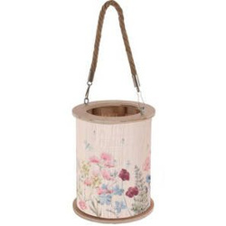 Felinar din bambus cu mâner din frânghie, Ø 13 x 16,5 cm, model floral
