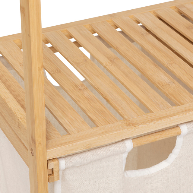 Raft din bambus cu coș pentru rufe TIDY BOX, 72 x 33 x 109 cm