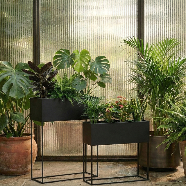 Jardiniere metalice lungi TINO, 2 suporturi