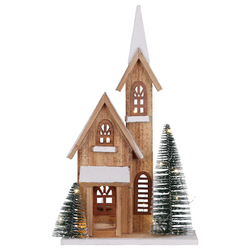 Figurină din lemn de brad cu LED Casă, 42 cm