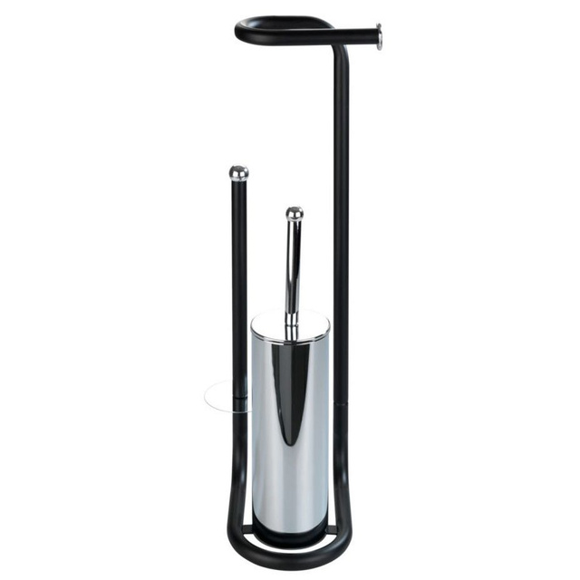 Perie WC cu suport hartie igienica UNIVERSALO, 3in1, Negru, 62x23x20 cm, WENKO