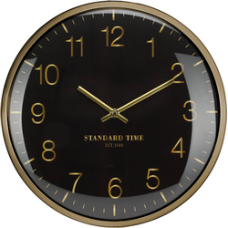 Ceas de perete negru cu ace si cifre aurii pe cadran, Ø 30 cm