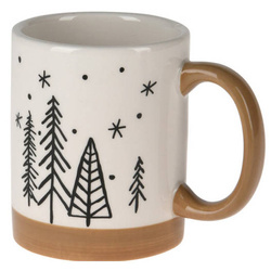 Cana de iarnă cu mâner, cu motiv de brăduți, 250 ml