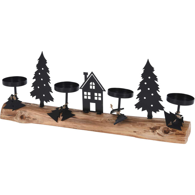 Candelabru pentru 4 lumânări tealight cu peisaj de iarnă