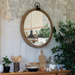 Oglindă de perete, rotundă, decorativă în cadru din lemn, Ø 74 cm