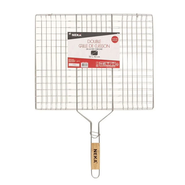 Gratar din otel cromat, maner din lemn