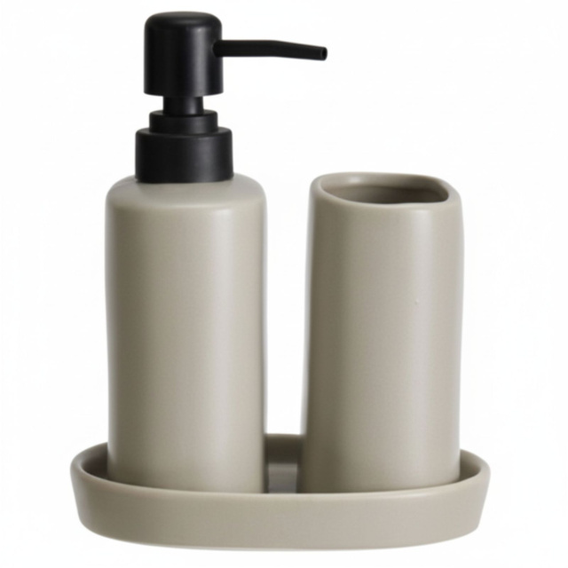 Set de baie PLY, dozator ceramic, cană și tavă, bej