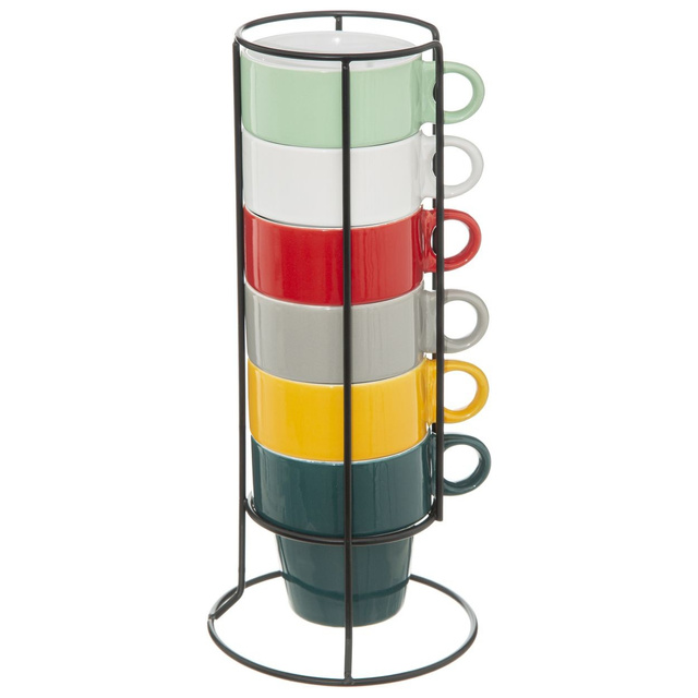 Set 6 cesti colorate pentru cafea + suport metalic