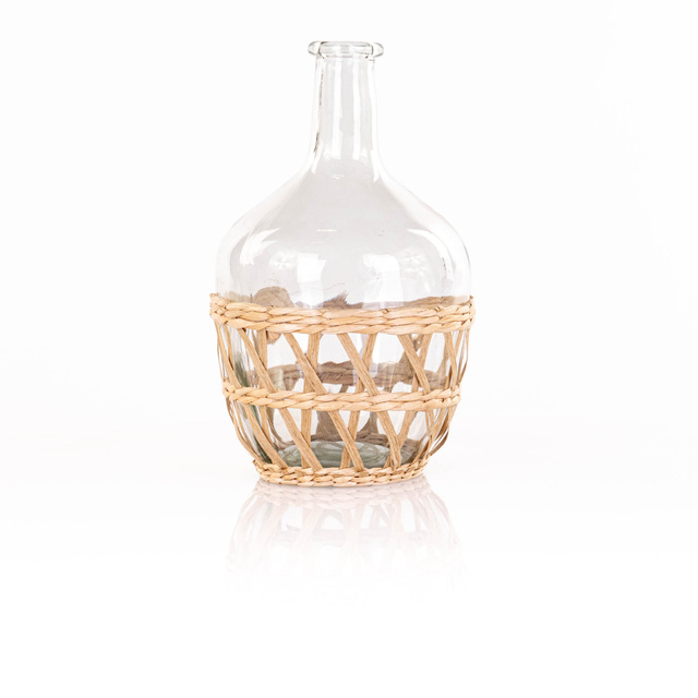 Vaza din sticla cu impletitura decorativa, 15 x 24 cm