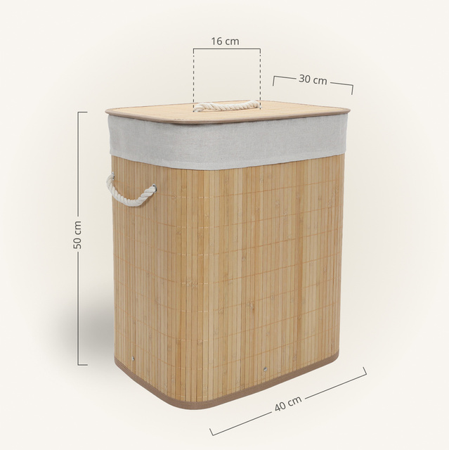 Coș de rufe din bambus cu sac detașabil, 60 l