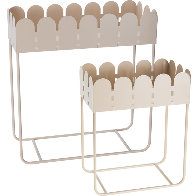 Set de 2 suporturi metalice pentru flori, cu margine ondulată SENSE, bej