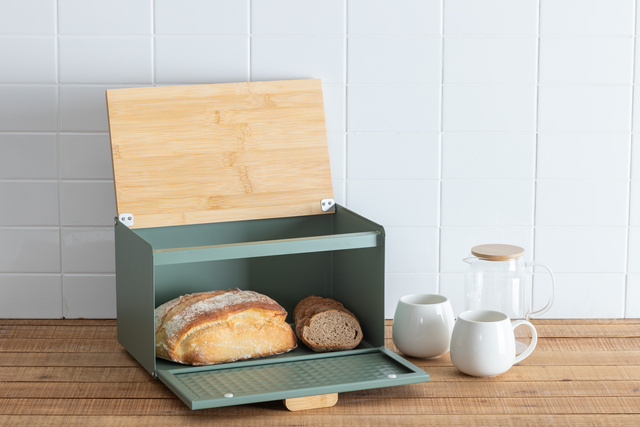 Cutie de pâine metalică SENSIA cu capac din bambus