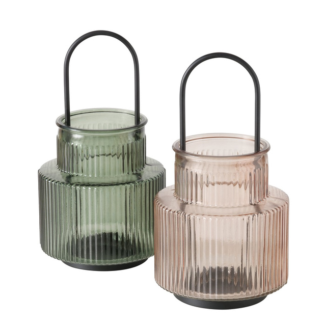 Felinar din sticla 
 din sticla 
 canelata Roffa, 
 12,9 cm, verde