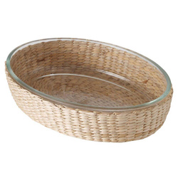 Tava Oval din  sticla cu cos tesut