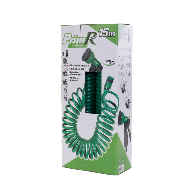 Furtun de gradina spiralat 3/4 cu cap pistol PrimoLand RIBIMEX, 15 m