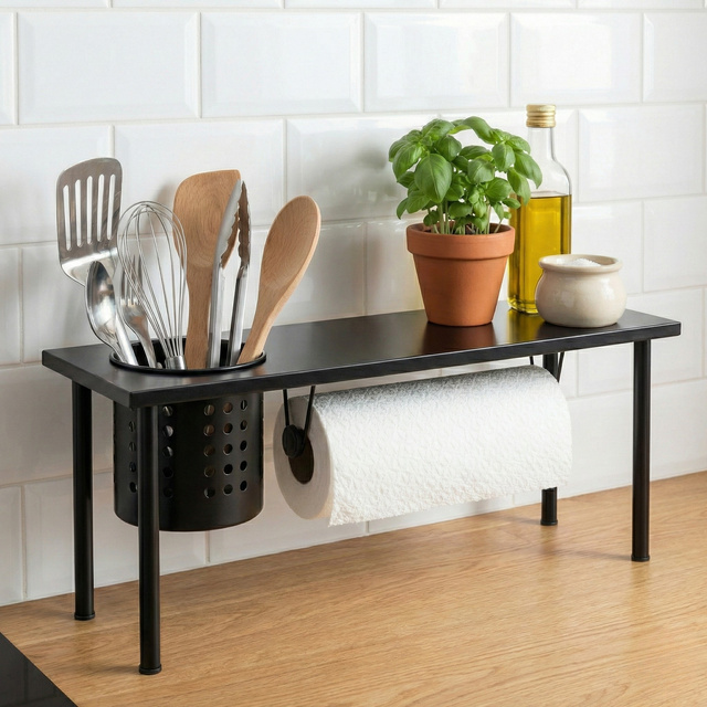 Raft de bucătărie pentru condimente cu suport pentru prosop 2 în 1 – Blanco WENKO, negru