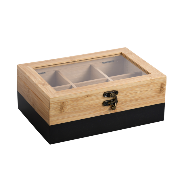 Cutie de ceai din bambus cu 6 compartimente, 21 x 15 x 8 cm