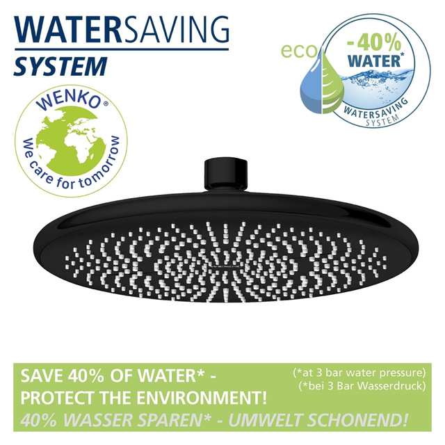 Cap de dus de tavan cu economie de apa, Ø 22,5 cm, negru, WENKO