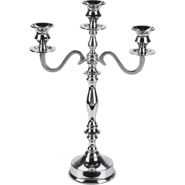 Candelabru argintiu, suport pentru 3 lumânări, 39 cm