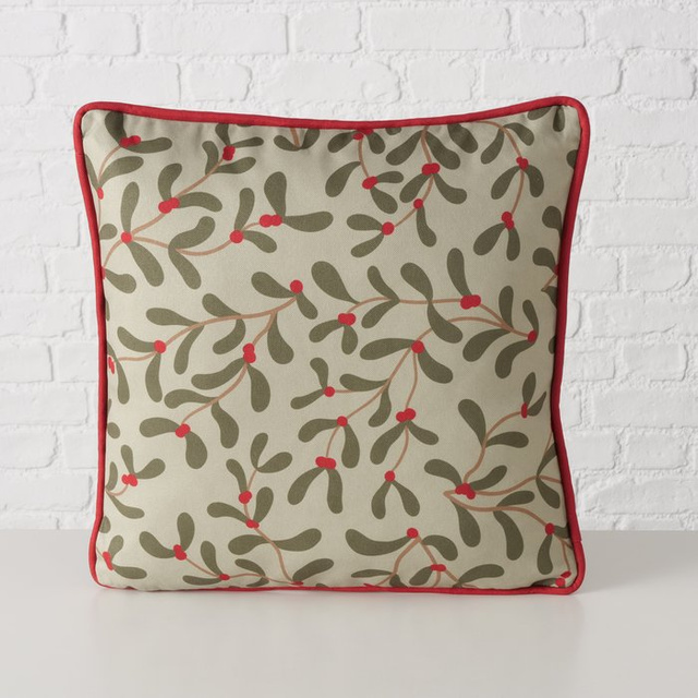 Pernă decorativă cu dantelă și model de vâsc MISTLETOE, 45 x 45 cm