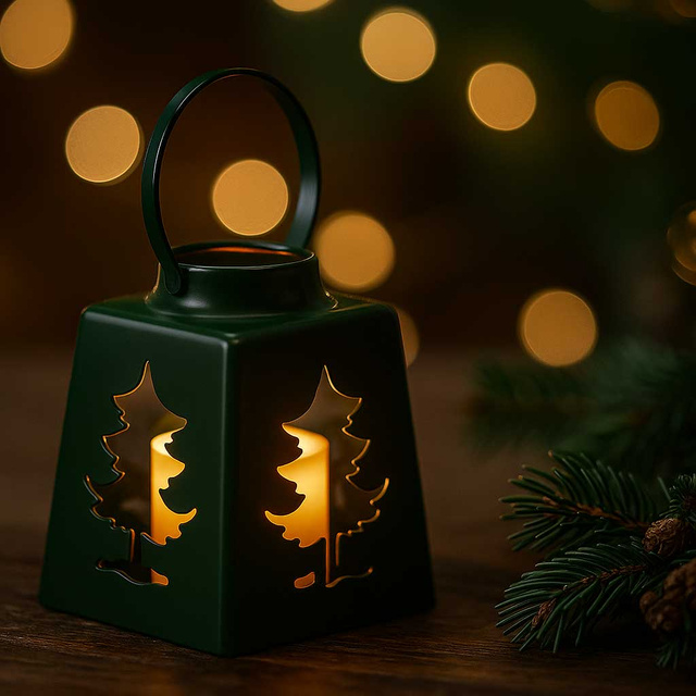 Lanterină de Crăciun cu lumânare LED, 14 cm, verde