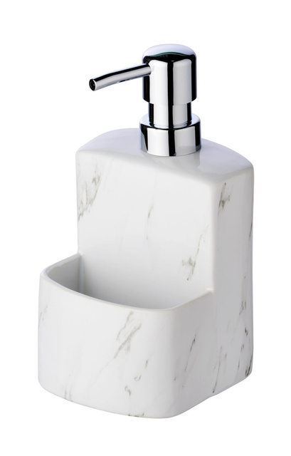 Dispenser săpun lichid FESTIVAL cu recipient pentru burete, ceramică cu motiv de marmură, 380 ml, WENKO