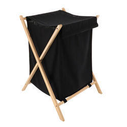 Coș de rufe textil SKANDIA, închis, cadru din lemn, 90 l