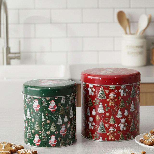 Set de recipiente metalice pentru sărbători, în dimensiuni diferite, 2 buc., roșu