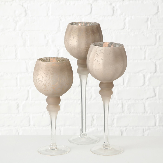 Set 3 sfeșnice din sticlă, pahare înalte, șampanie