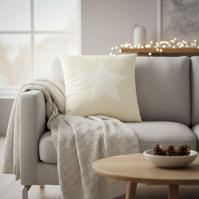 Pernă decorativă, model de sărbătoare, 45 x 45 cm, albă