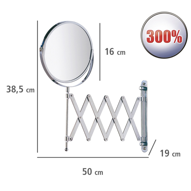 Oglindă cosmetică de perete cu braț telescopic, mărire x3, WENKO