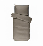 Set de lenjerie din satin de bumbac în nuanța taupe, fețe de pernă decorative cu motiv animalier, Essenza 140x220+60x70 cm