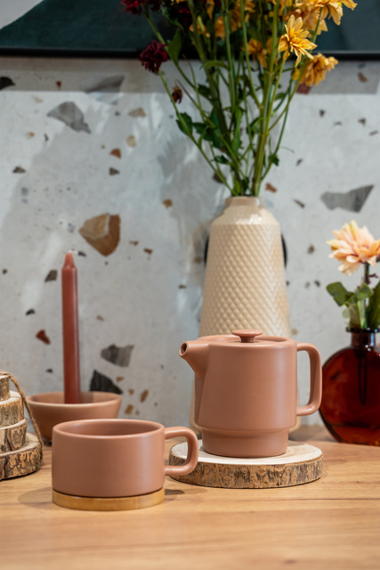 Ceainic cu cană, NATURAL, 800 ml, culoarea teracota