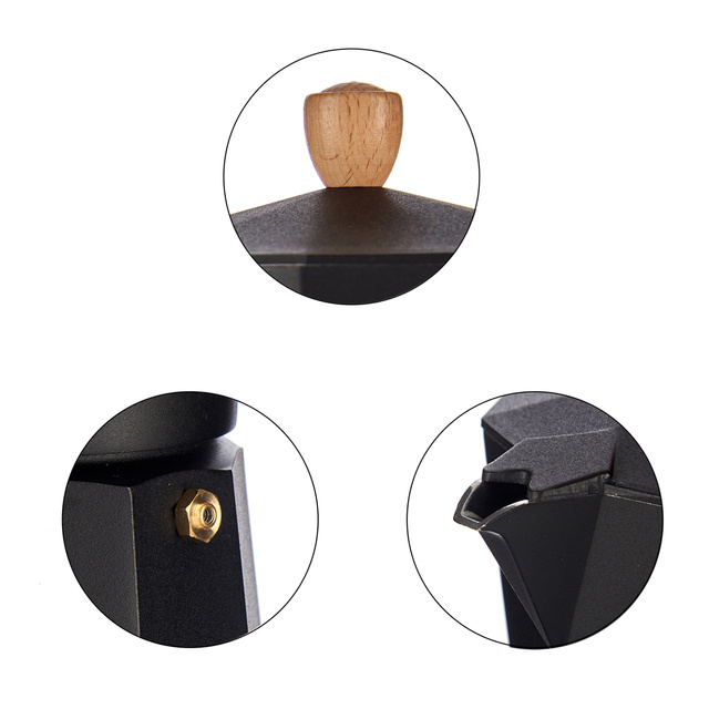 Cafetiera din aluminiu cu maner din lemn, 6 cesti