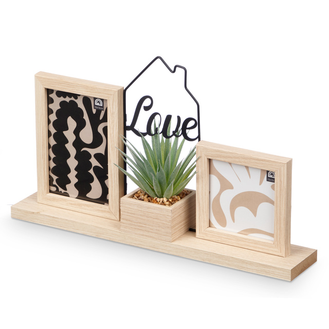 Ramă foto de sine stătătoare cu plantă HOME, 33 x 24 x 7 cm