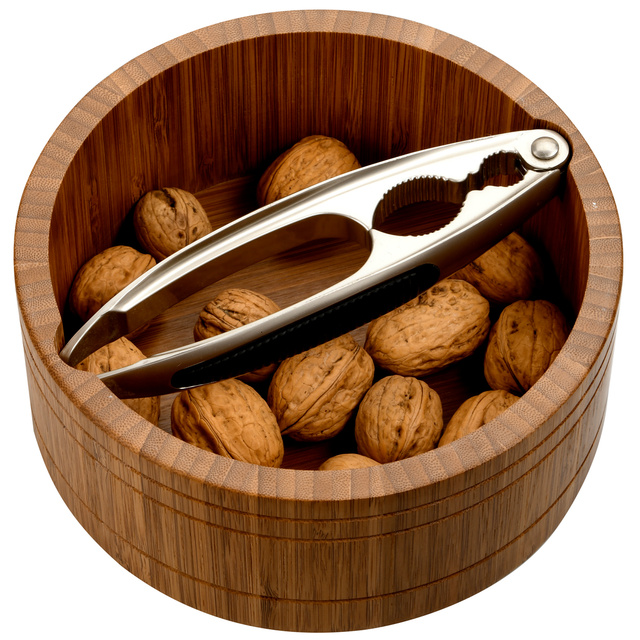 Bol din bambus de culoare inchisa cu spargator de nuci, Ø 16,6 cm