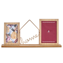 Rama foto din lemn pentru 2 fotografii cu inscriptie decorativa HOME, 46 x 6 x 21,5 cm