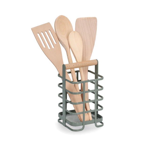 Suport pentru tacamuri cu maner din bambus, 10 x 10 x 17 cm