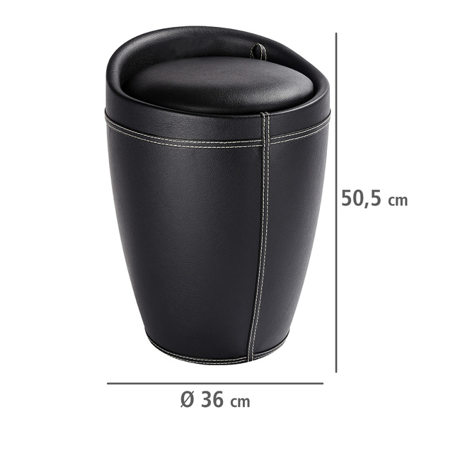 Pufa CANDY BLACK - coș de rufe, 2 în 1, WENKO, negru