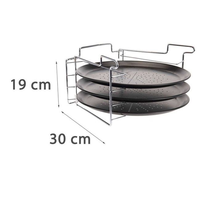 Set de gătit pizza: 3 tăvi metalice + suport